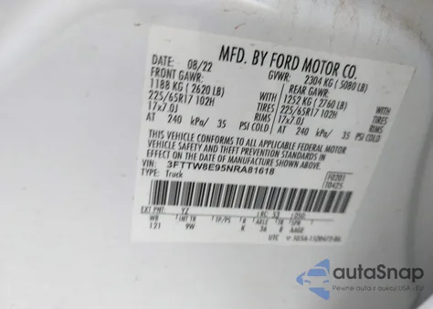 2022 Ford Maverick Xl z USA, uszkodzony, nr VIN 3FTTW8E95NRA81618